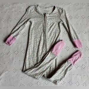 Posh Peanut Pastel Floral Convertible Footie Pajamas with Pink Accents